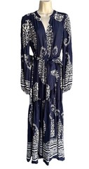 ANTHROPOLOGIE TIERED BUTTON-DOWN NAVY AND WHITE MAXI DRESS Sz S Oversized Relax￼