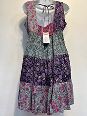 Nwt SACRED THREADS boho floral funky hippie rayon tier tank DRESS L Free shipp