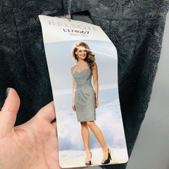 Belsoie by Jasmine Womens Size 10 Bridesmaid Lace Sheath Dress in Silver/Gray