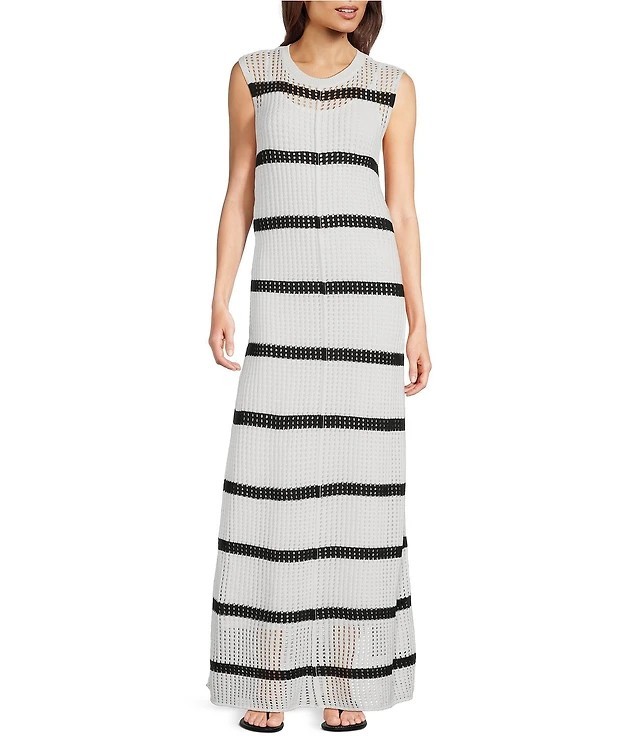 Dillards Le&rsquo; AL.X Stripe Knit Crochet Crew Neck Sleeveless Maxi Dress Size M