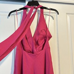 New Zara Linen Blend Halter Maxi Magenta Dress Small 3602/268