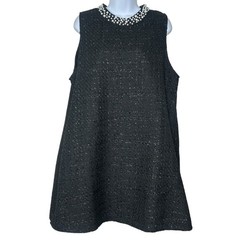 Gracia Tweed Shift Dress Large Black LBD Classic Pearl Neckline Metallic Mini