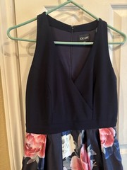 Xscape Women’s 10P Petite Satin Maxi Dress Sleeveless V-Neck Navy Pink Floral