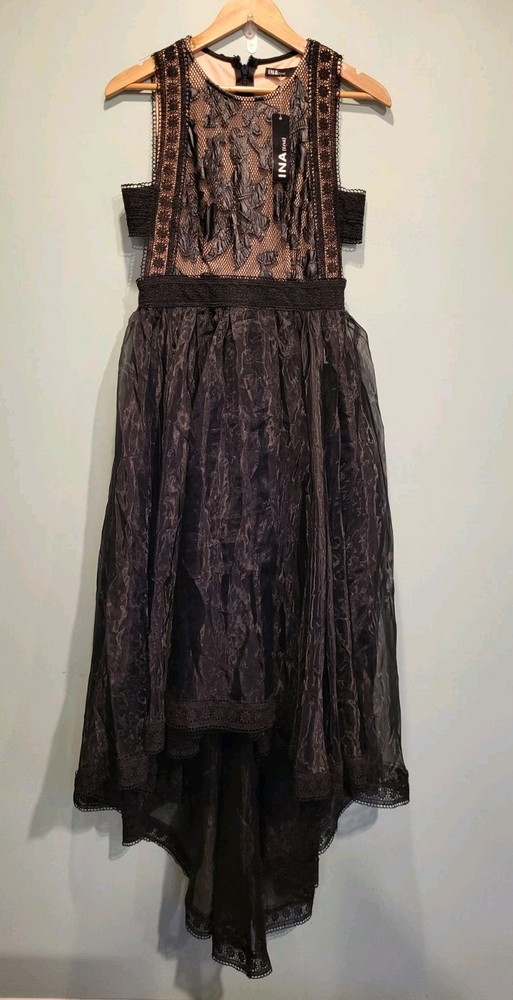 New INA Black Sleeveless Cutout Whimsigoth Fairy Grunge Party Vamp Maxi Dress L