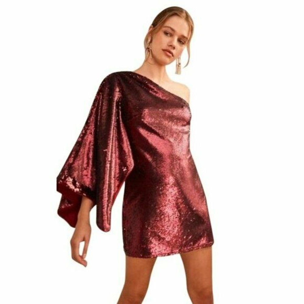 Keepsake No Signs Sequin One Shoulder Mini Dress S Berry New
