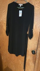 MICHAEL Michael Kors Black Dress Crew Neck Long Sleeve Belted size small
