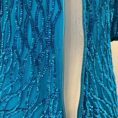 Vintage Laurence Kazar Sequin Sheath Dress L Silk Blue Beaded Party Costume 80s