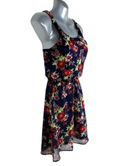 H&M Divided Floral Mini Dress Women&rsquo;s UK Size 6 Navy Blue Lined Low Back