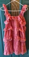 Gacaky Tiered Ruffle Romper Dress Pink Lace Trim Built In Bloomers Tie Back Med