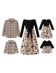 PATPAT Family Matching Outfits Set Mommy and Me Dresses Off Shoulder Midi Dress