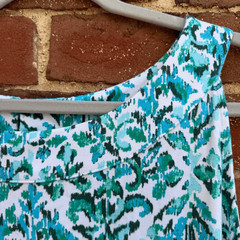 Talbots Women&rsquo;s Ikat Floral Print Sleeveless Midi Dress White Blue green 2X NEW