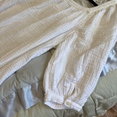 LOFT White Shift Dress Cotton Crinkle Square Neck 3/4 Sleeve Ruffle Hem XL