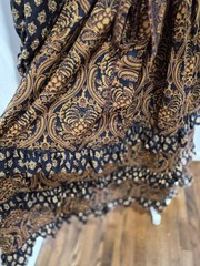 A Loves A Damask Voile VNeck Long Bubble Sleeve Tie at Waist Tiered Ruffle SMALL