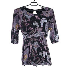 Womens Express Paisley Print Black Multicolor Mini Dress 3/4 Sleeves Tie Waist M