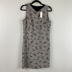 Ann Taylor Black White Herringbone Plaid Floral Sheath Dress Size 6 V Neck