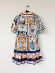 FARM Rio Geometric Linen Button-Front Shirt Dress Pockets Multicolor XS