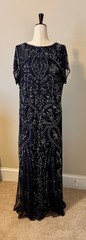 Pisarro Nights Navy Blue Beaded Sequin Mesh Gown Dress Size 16 Lined Art Deco