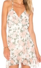 Lovers + Friends Women&rsquo;s Pink Floral Halter True Wrap Ruffle Dress Size Small