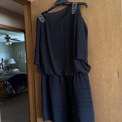Black With Silver Sequins Design Lined One Piece Dress Size 16