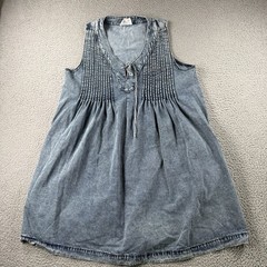 Andree By Unit Dress Womens S Blue Denim Knee Length V Neck Pleated Casual Boho
