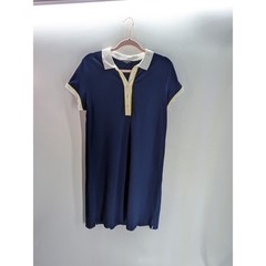 Lands End Womens Navy Blue Polo Dress White Yellow Trim Short Sleeve S M 10-12