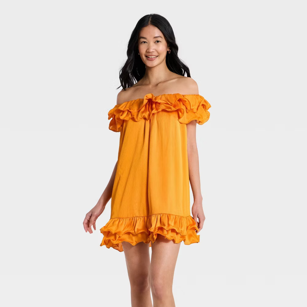 Women Ruffle Mini Dress – A New Day Orange M