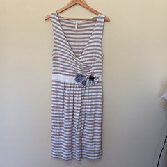 LITTLE YELLOW BUTTON Womens Brown Beige Stripe Rayon Blend Jersey Resort…