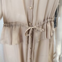 Sheer Button-Down Dress With Drawstring Waist & Ruffle Hem Size 6 Kensie NWT