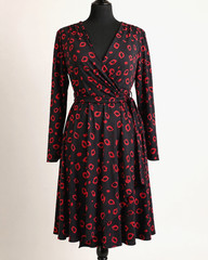 Vintage Vicky Tiel Lip Print Jersey Wrap Dress 2X/XXL Black Red Graphic Stretch