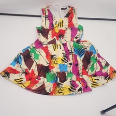 ZR&ZR Multicolor white pink red Flare Abstract Print Sleeveless Dress sz large L