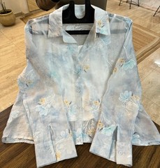 Women&rsquo;s Premium Designer Casual Shirt Elegant Sheer Organza Floral Embroidery,