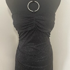 VTG RUBY ROX Y2K Rhinestone Ring Shimmer Halter Dress Whimsigoth Asymmetrical M
