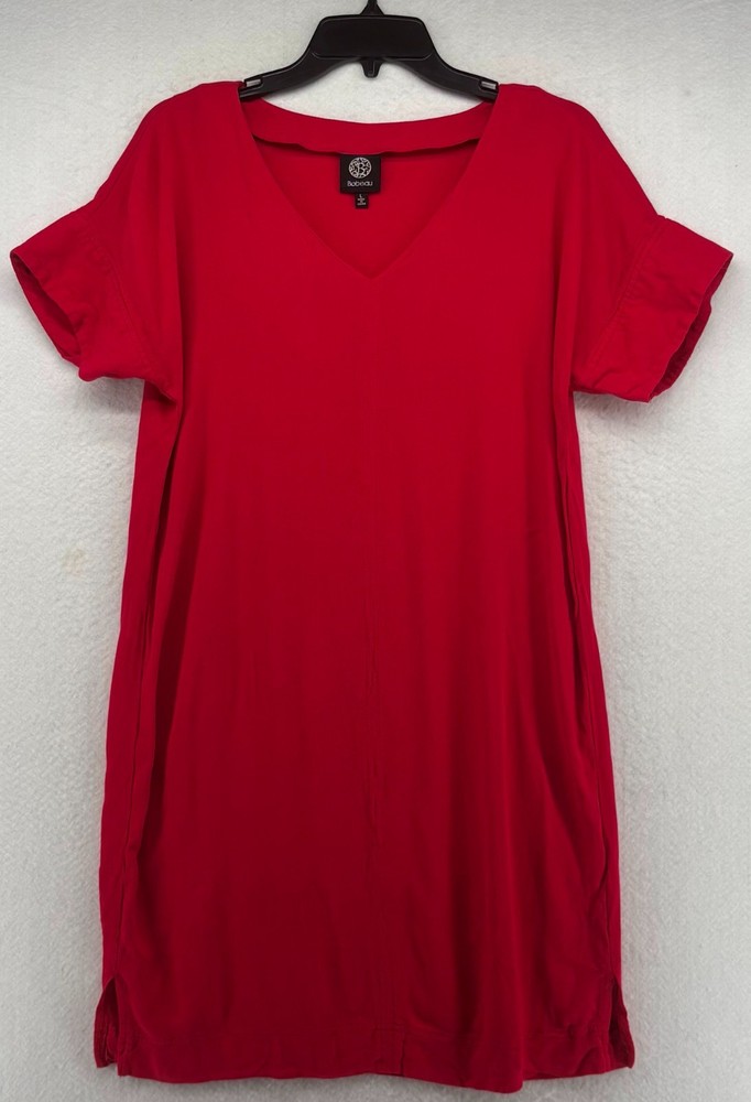 Bobeau Women&rsquo;s Short Sleeve Red V Neck Shift Dress Size Large