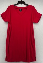 Bobeau Women&rsquo;s Short Sleeve Red V Neck Shift Dress Size Large