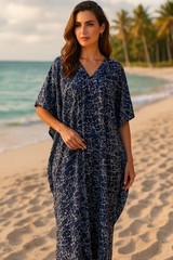 Kaftan Dress Winlar Luxury Satin Kimono Nightie Cover up Casual African Navy