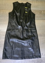Express Women&rsquo;s NEW Faux Leather Black Shift Dress Sleeveless Size M