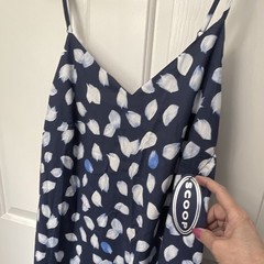 Scoop Navy/White Floral V-Neck Maxi Dress Adjustable Spaghetti Straps L Bow