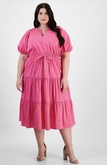 Anne Klein Plus Size Puff-Sleeve Tiered MIDI Dress – Carmine Rose