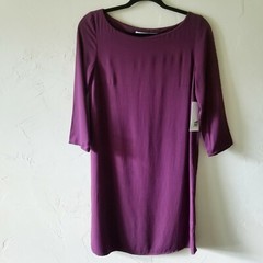NEW JustFab Women&rsquo;s XS Boysenberry Shift Dress 3/4 Sleeves Basic Rayon Boatneck