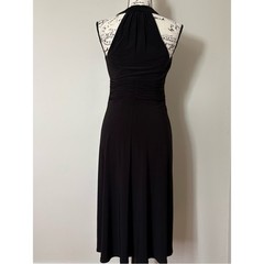 Evan Picone Black Halter Ruched Waist Midi Dress 4 Cocktail Marilyn Monroe Style