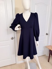 Calvin Klein Midnight V-Neck Puff Sleeve Navy Blue Mini Dress Size 4
