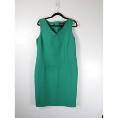 Black Label by Evan-Picone Green Textured V-Neck Sleeveless Sheath Dress Size 14