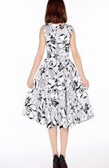 S WHITE BLACK FLORAL FORMAL WEDDING PARTY PRETTY POPLIN PINUP RETRO MIDI DRESS