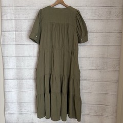 Madewell Lightspun Cuff-Sleeve Button-Front Tiered Midi Dress 22W