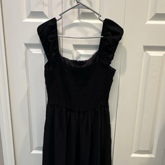 Mixed Threads Black Solid Square Neck Smocked￼Stretch Midi Dress Women’s L