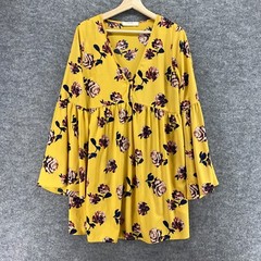 Rokoko Dress Women S Yellow Floral Shift Short V-Neck Long Sleeve Casual Mini