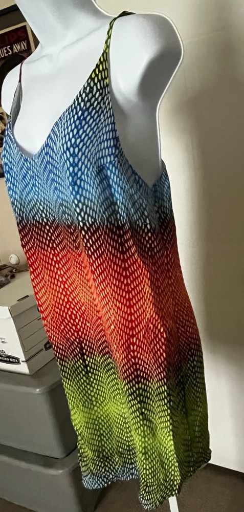 🌼CHARLIE JADE MULTICOLOR GRADIENT DRESS • SILK‑LINED • SZ SP • SPAGHETTI STRAPS