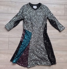 Koche Sequin T-shirt Dress Fit & Flare Silver Womens 38 US 6 Sporty Fun Lined