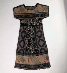 M Peruvian Connection Pima Cotton Knit Dress Geometric Camel Floral Mixed Print