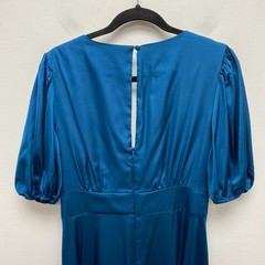 Alexia Admor Womens Blue V-Neck Puff Sleeve Leg Slit Nola Fit Flare Midi Dress 8